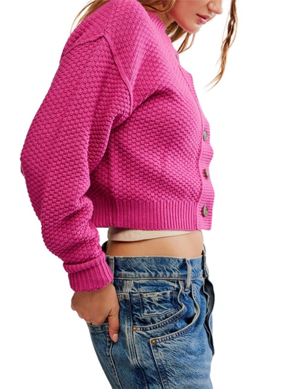 Free People Oversized Cable Knit Cardigan in Plumdrop Size M - Picture 4 of 11